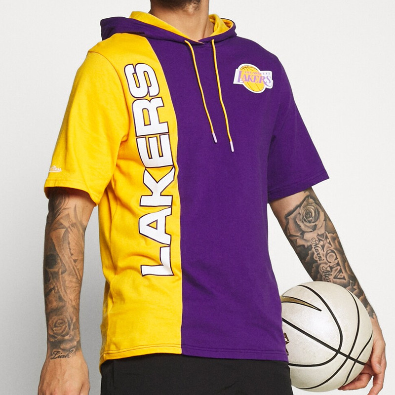 BAJU BASKET MITCHELL N NESS Split LA Lakers Short Sleeve Hoodie